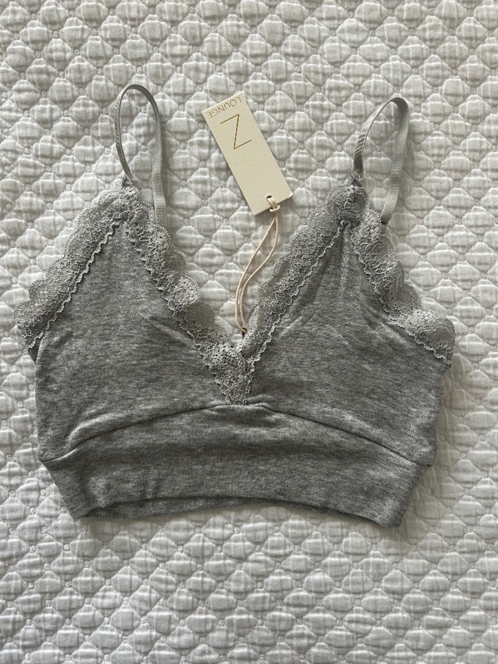 NWT Z Supply Hailey Rib Tank Bra Heather Grey Lace Trim